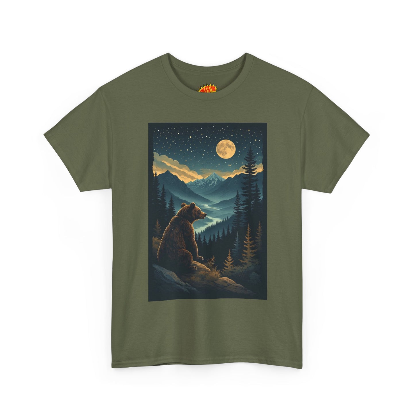 Sitting Grizzly Bear Full Moon Scene T-Shirt *Multiple Colors*