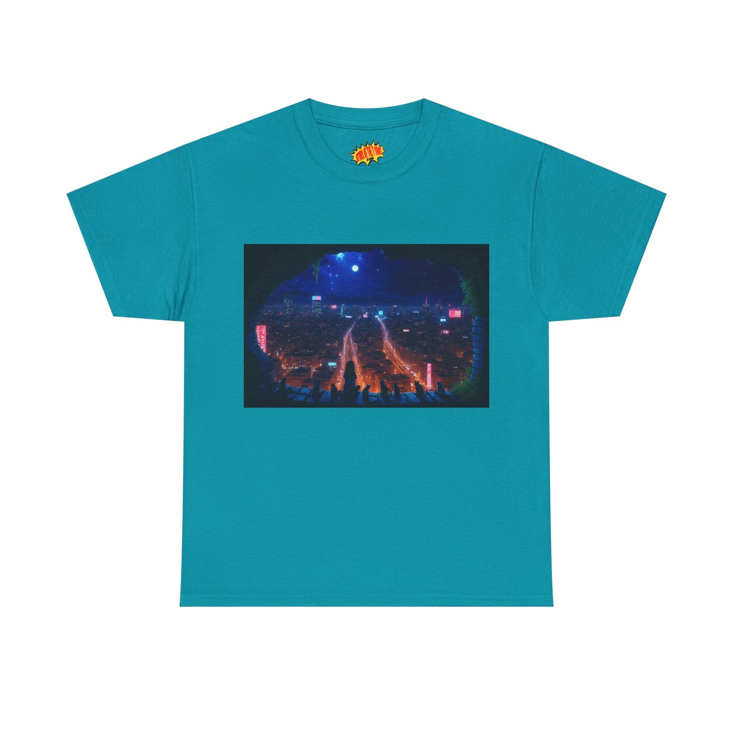 Anime Cityscape Double Moon Scene w/Girl & Cats T-Shirt *Multiple Colors*