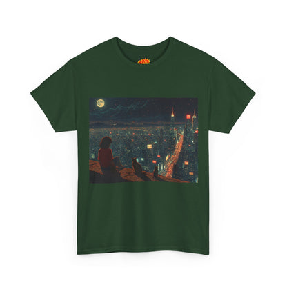 Anime Nighttime Cityscape w/Cats T-Shirt