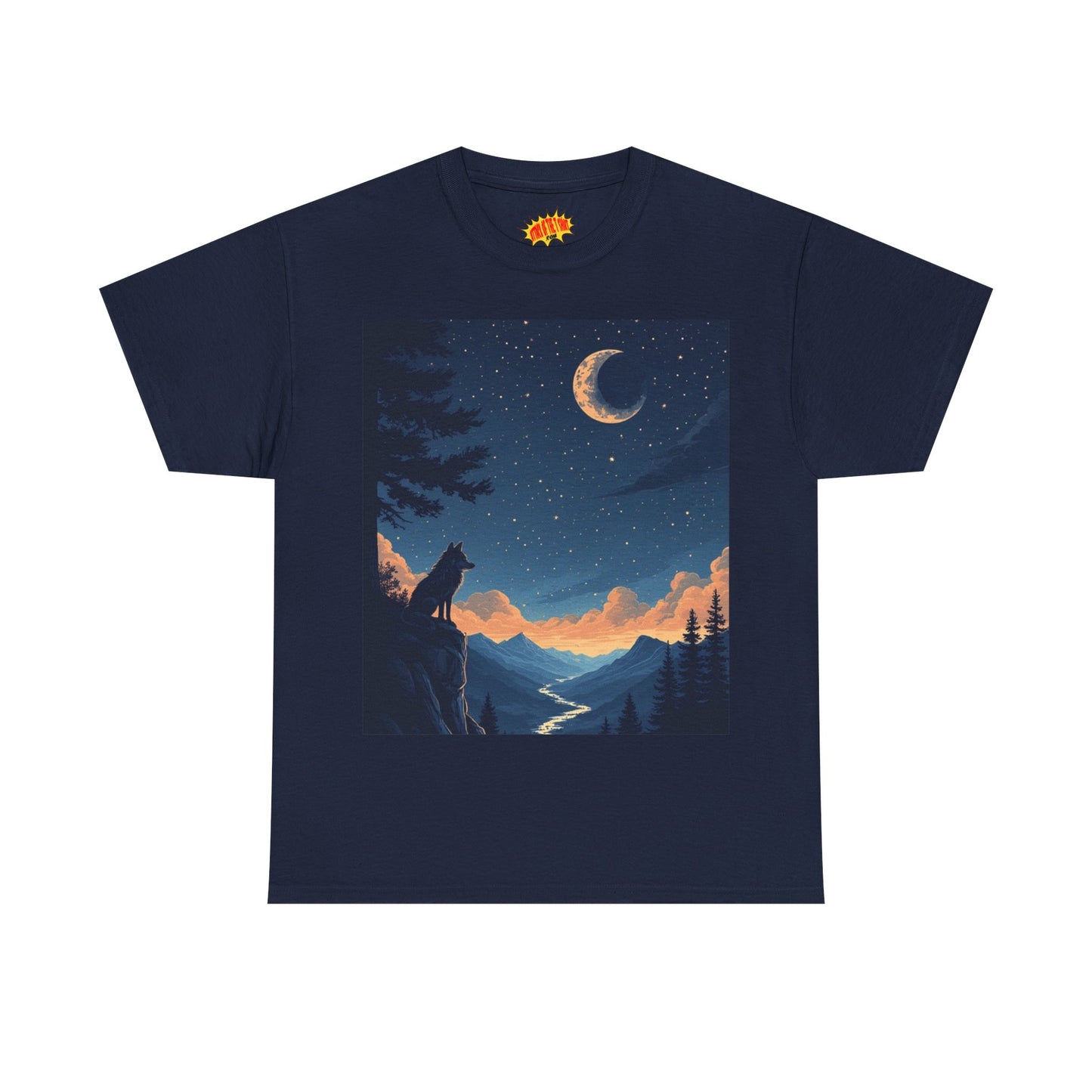 Wolf Silhouette with Sliver Moon Scene T-Shirt *Multiple Colors*