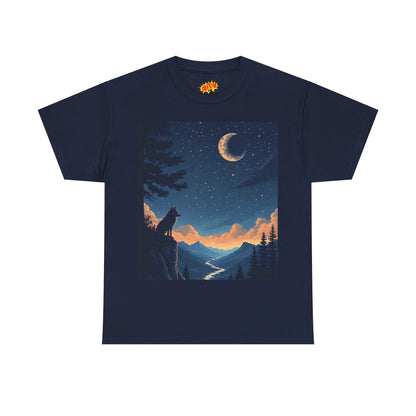 Wolf Silhouette with Sliver Moon Scene T-Shirt