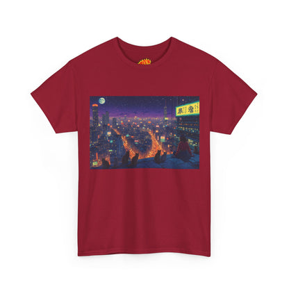 Anime Style Neon Night Cityscape w/Cats T-Shirt