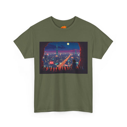 Anime Neon Cityscape Scene w/Cats T-Shirt