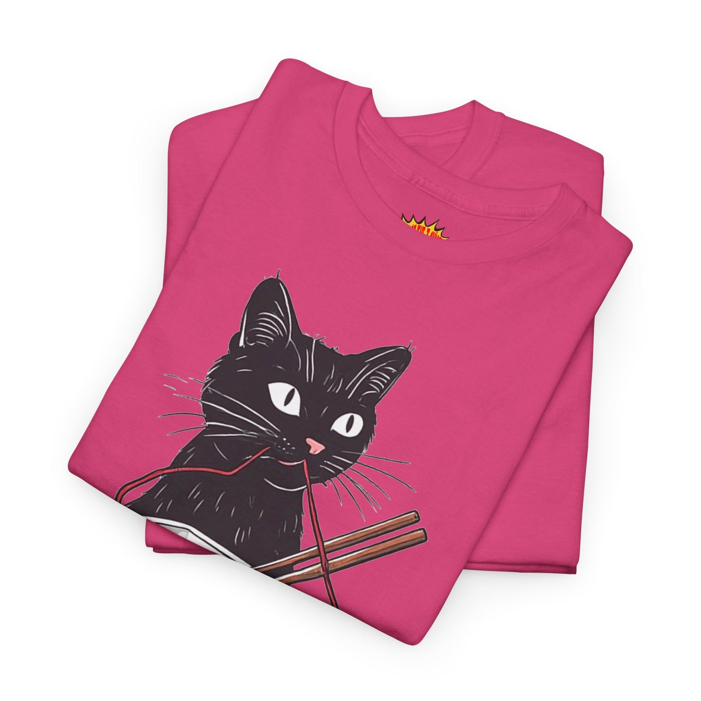 Black Cat w/Noodles + Yarn Ball Art Drawing Tee Shirt *Multiple Colors*