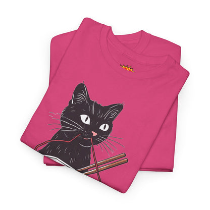 Black Cat w/Noodles + Yarn Ball Art Drawing Tee Shirt