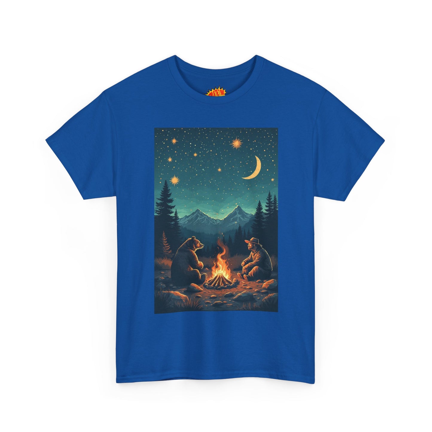 Mountain Man w/Bear Campfire Night Scene T-Shirt *Multiple Colors*