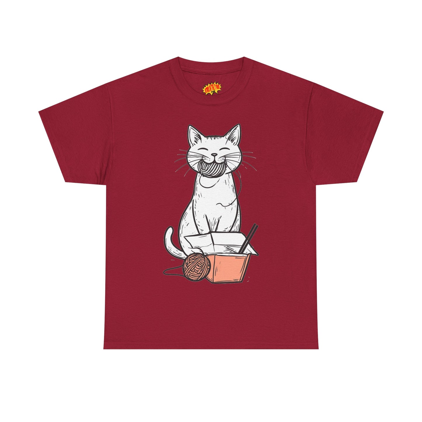 Cat w/Yarn Ball Takeout Art Tee Shirt *Multiple Colors*