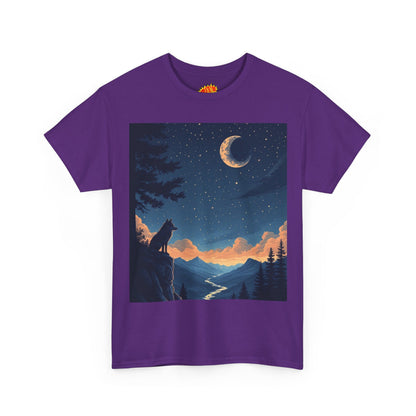 Wolf Silhouette with Sliver Moon Scene T-Shirt