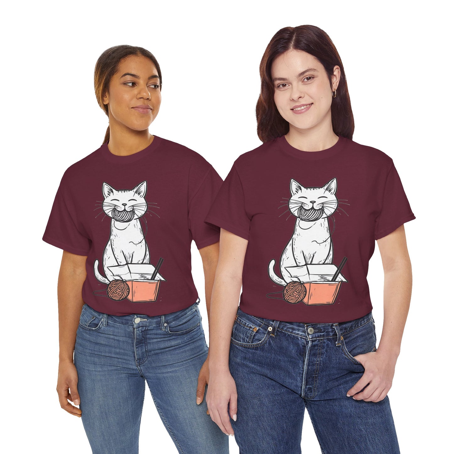 Cat w/Yarn Ball Takeout Art Tee Shirt *Multiple Colors*