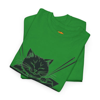 Black Cat w/Box + Yarn Ball Art Drawing Tee Shirt