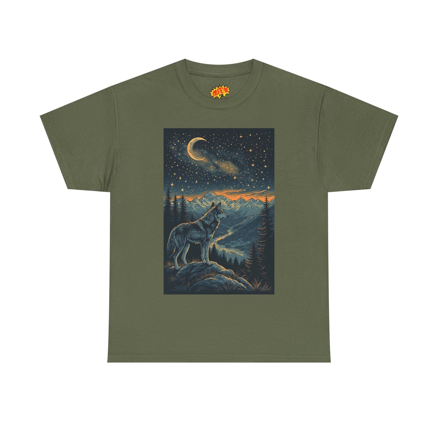Mountain Wolf Sliver Moon Scene T-Shirt *Multiple Colors*