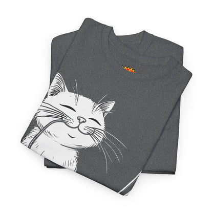 Happy Cat w/Noodles + Yarn Ball Art Drawing Tee Shirt