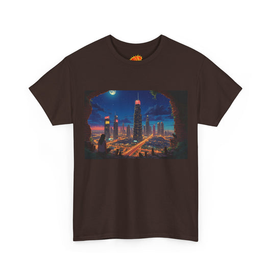 Anime Cityscape Night Scene w/Girl & Cats T-Shirt *Multiple Colors*