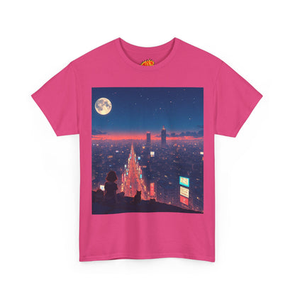 Anime Neon City Night Scene w/Girl & Cats T-Shirt