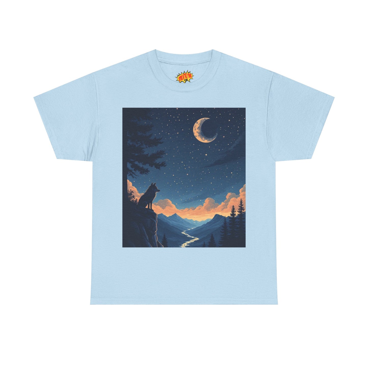 Wolf Silhouette with Sliver Moon Scene T-Shirt *Multiple Colors*