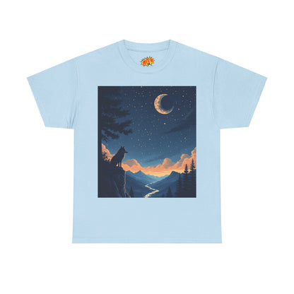 Wolf Silhouette with Sliver Moon Scene T-Shirt