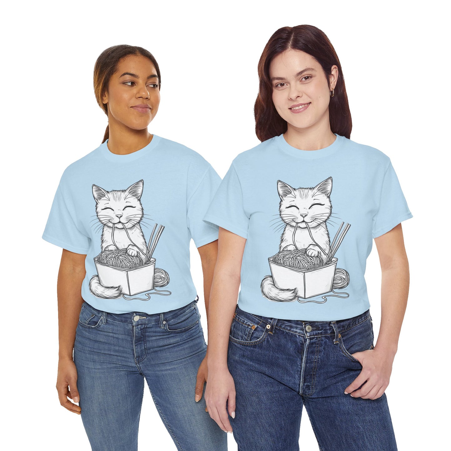 Cat w/Noodles Drawing Art Tee Shirt *Multiple Colors*