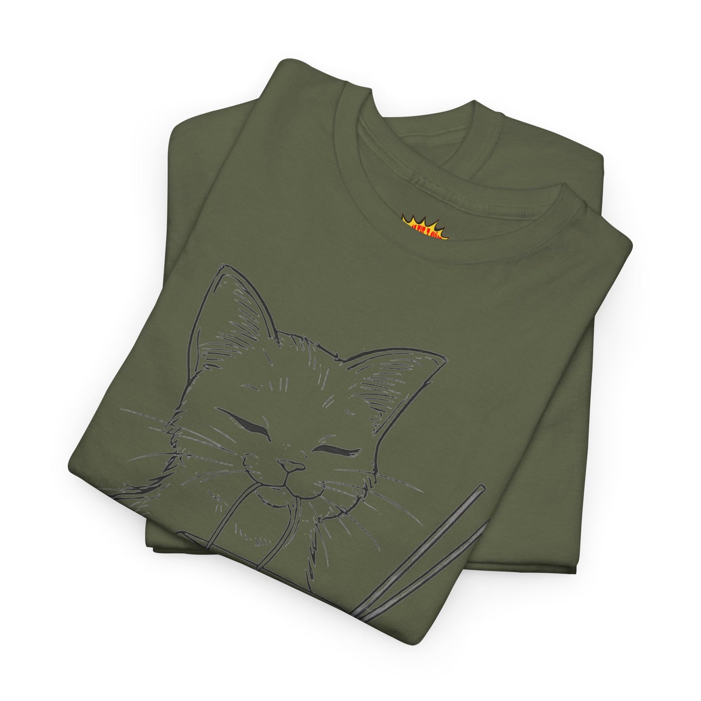Cat w/Takeout + Yarn Ball Line Drawing Tee Shirt *Multiple Colors*