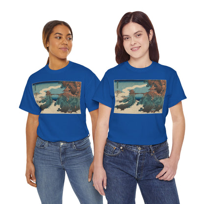 The Hanging-cloud Bridge by Katushika Hokusai - Heavy Cotton Tee *Dark Colors*
