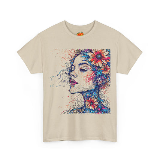 Color Line Drawing Flower Portrait Graphic Tee Shirt *Multiple Colors*