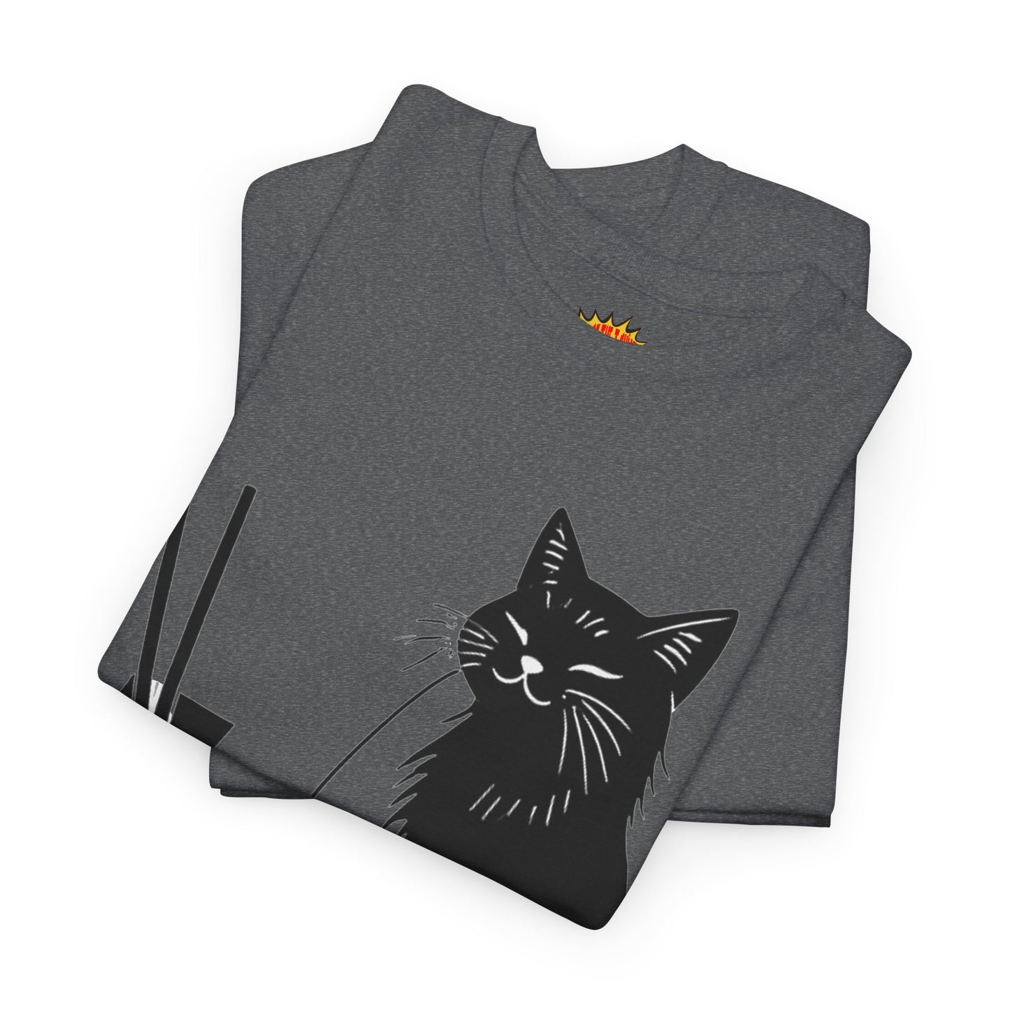 Black Cat w/Takeout Yarn Art Tee Shirt *Multiple Colors*