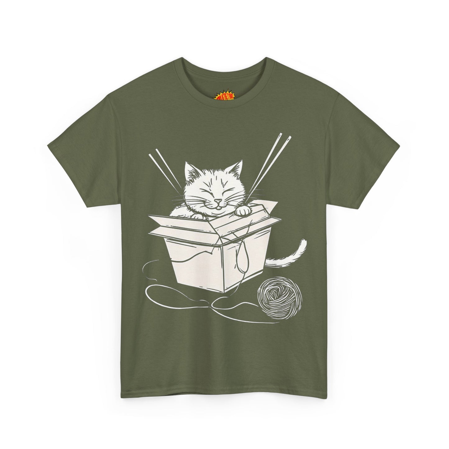 Cat w/Box + Yarn Ball Art Drawing Tee Shirt *Multiple Colors*