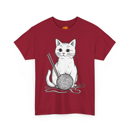 White Cat w/Yarn Ball Art Tee Shirt