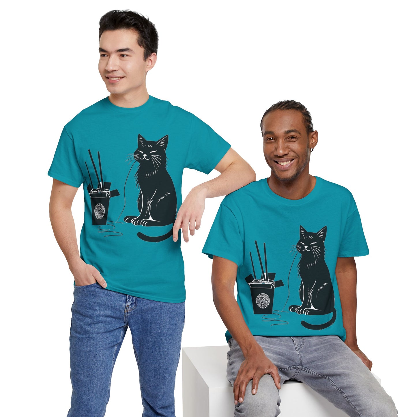 Black Cat w/Takeout Yarn Art Tee Shirt *Multiple Colors*