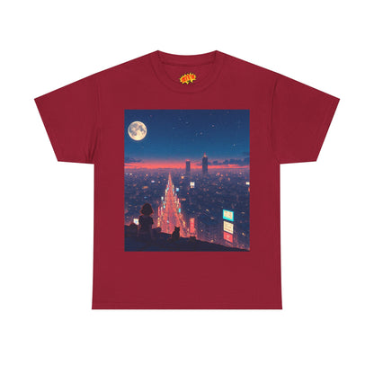 Anime Neon City Night Scene w/Girl & Cats T-Shirt