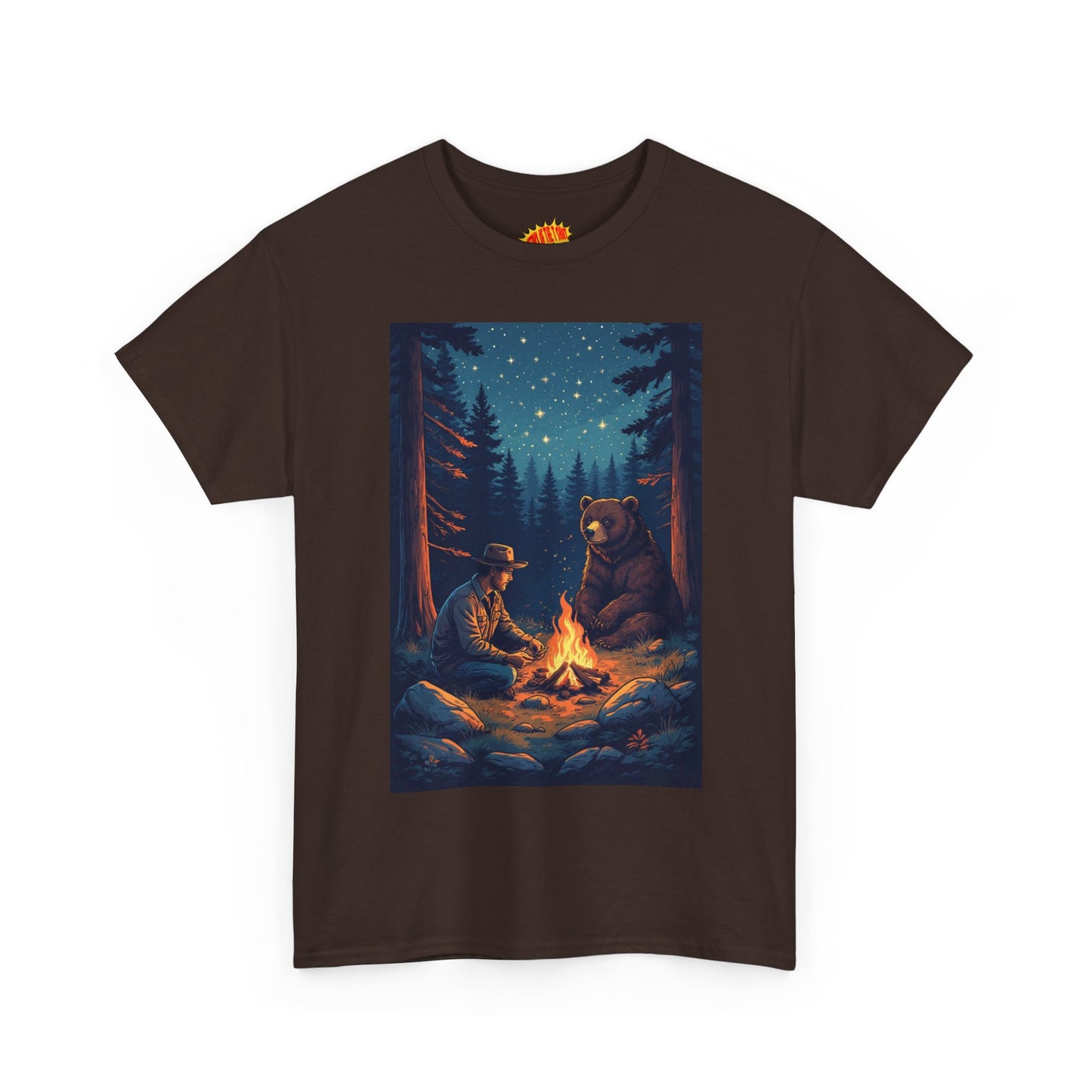 Cowboy w/ Brown Bear Campfire Scene T-Shirt *Multiple Colors*