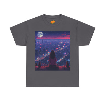 Anime City Neon Night Scene w/Girl & Cats T-Shirt