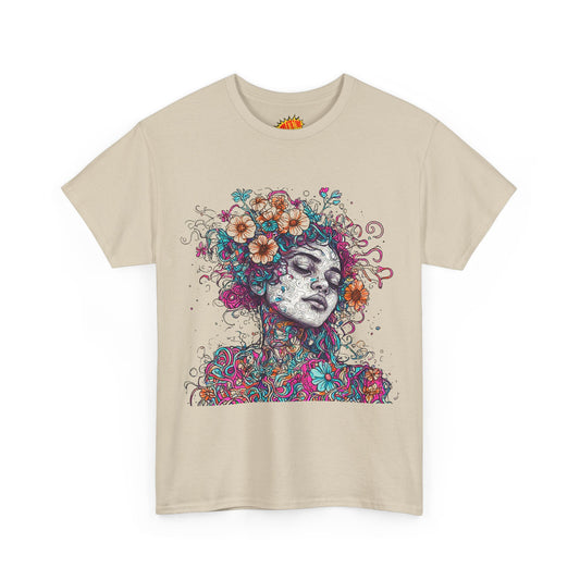 Colored Line Drawing Flower Portrait Graphic Art Tee Shirt *Multiple Colors*
