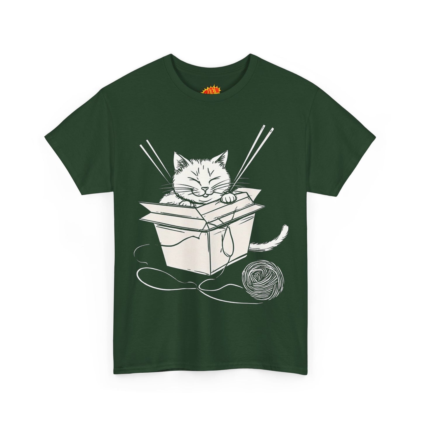 Cat w/Box + Yarn Ball Art Drawing Tee Shirt *Multiple Colors*