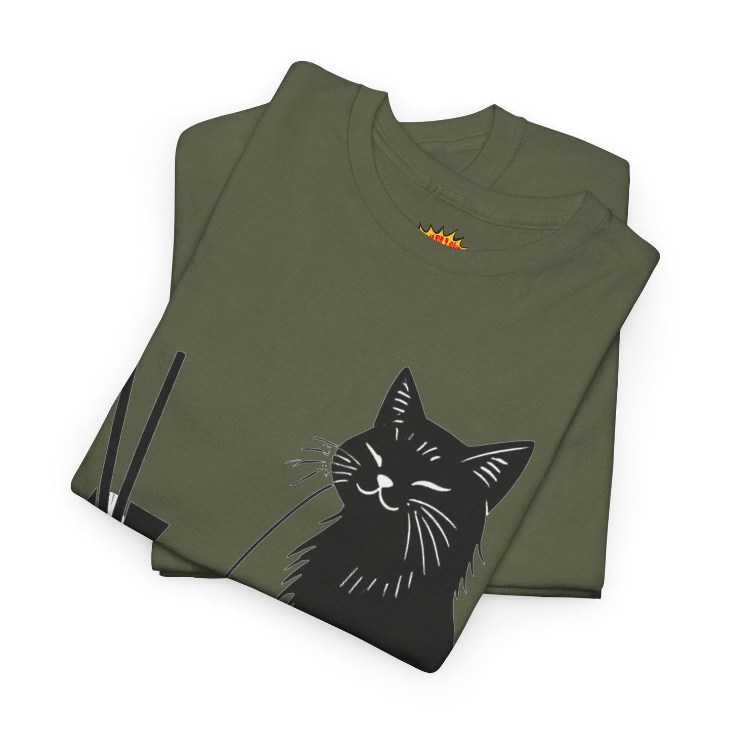 Black Cat w/Takeout Yarn Art Tee Shirt *Multiple Colors*