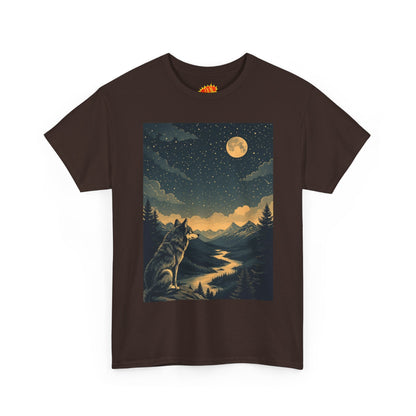 Mountain Wolf with River & Full Moon T-Shirt