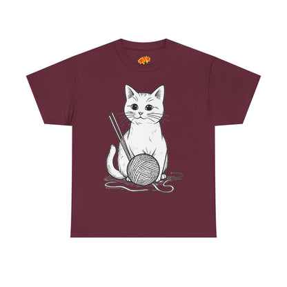 White Cat w/Yarn Ball Art Tee Shirt