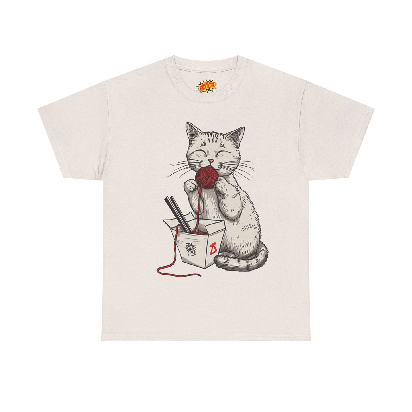 Cat w/Takeout Yarn Noodles Art Tee Shirt *Multiple Colors*