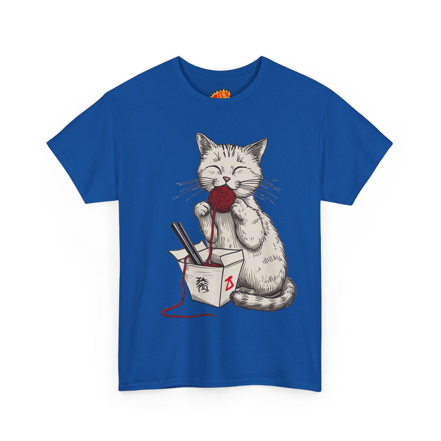 Cat w/Takeout Yarn Noodles Art Tee Shirt *Multiple Colors*