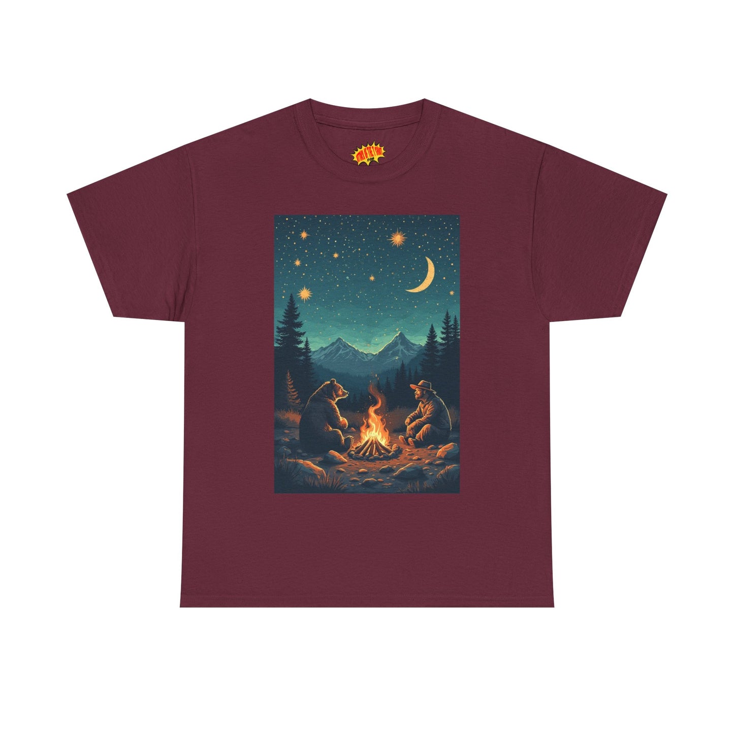 Mountain Man w/Bear Campfire Night Scene T-Shirt *Multiple Colors*