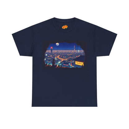 Anime Neon Cityscape Scene w/Girl & Cats T-Shirt