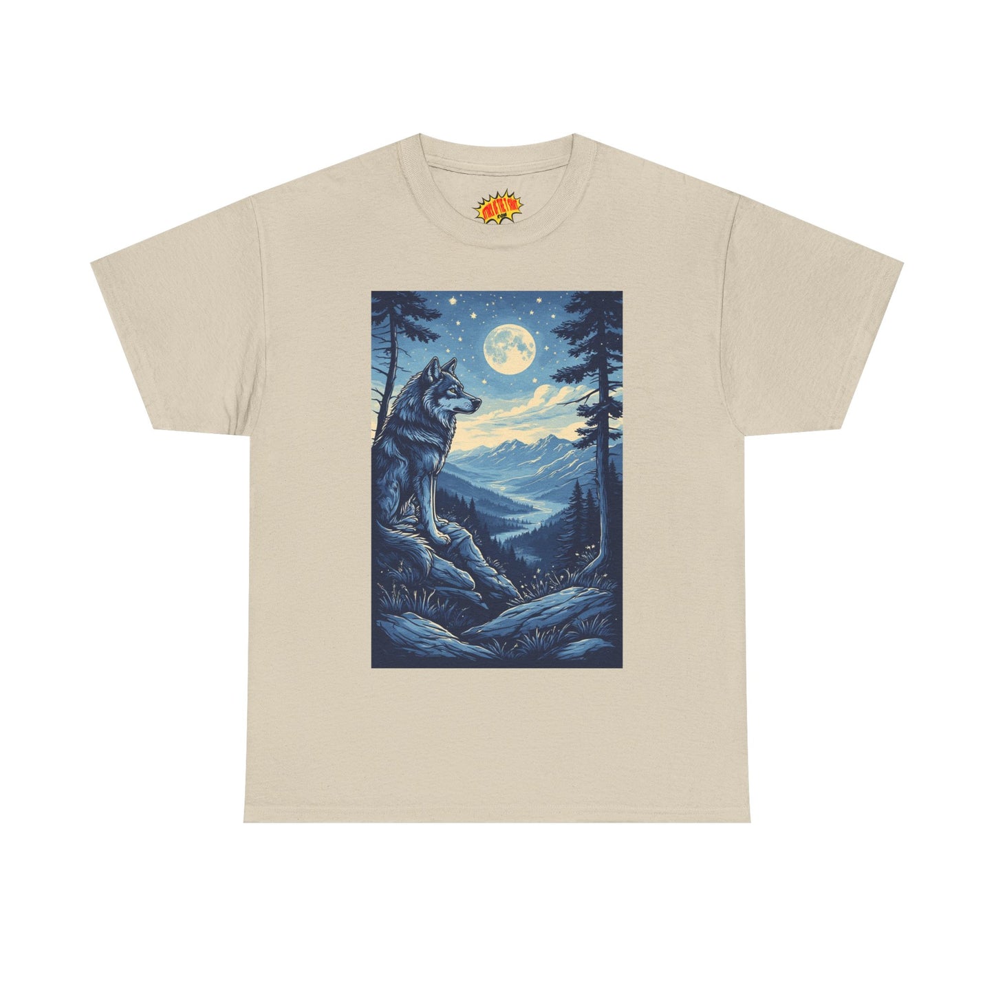Blue Wolf with Full Moon Scene T-Shirt *Multiple Colors*