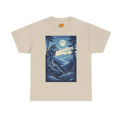 Blue Wolf with Full Moon Scene T-Shirt