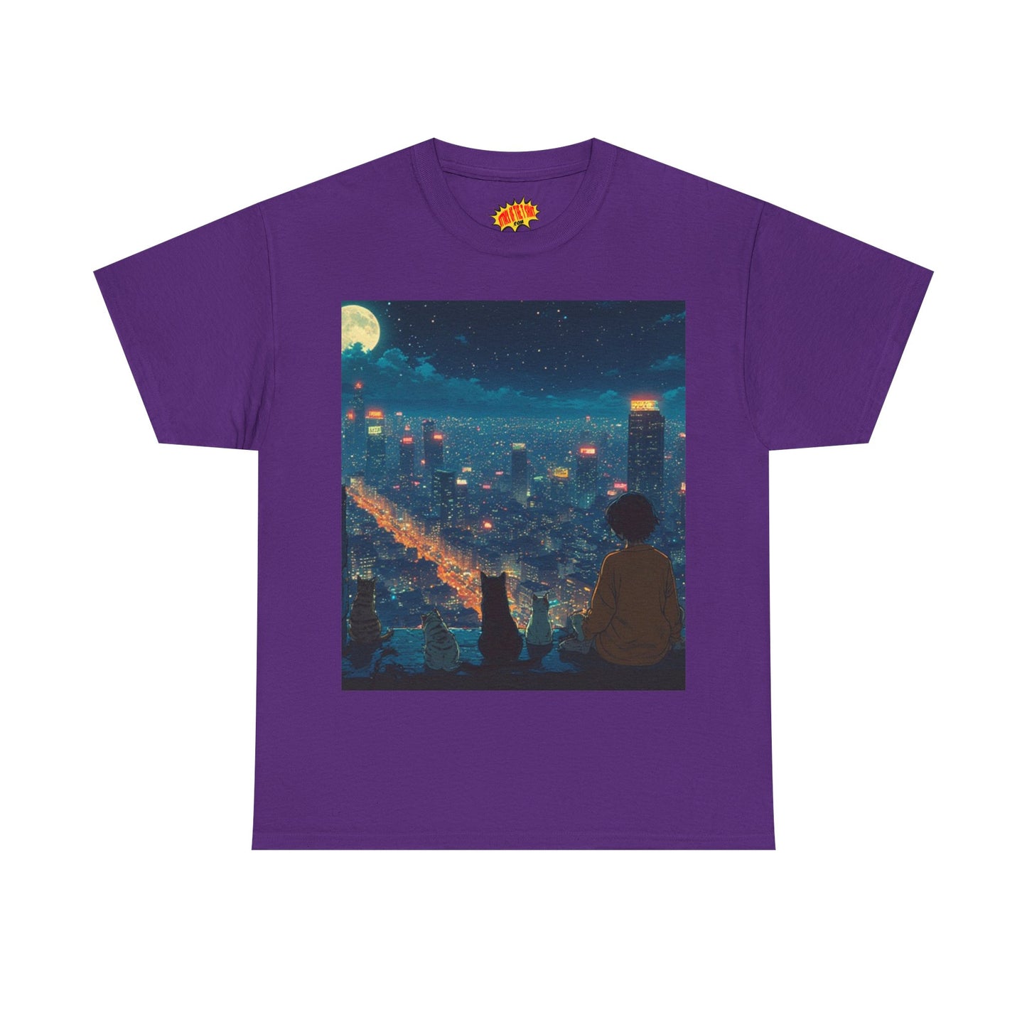 Anime City Night Scene w/Cats T-Shirt *Multiple Colors*