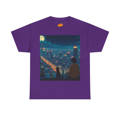 Anime City Night Scene w/Cats T-Shirt