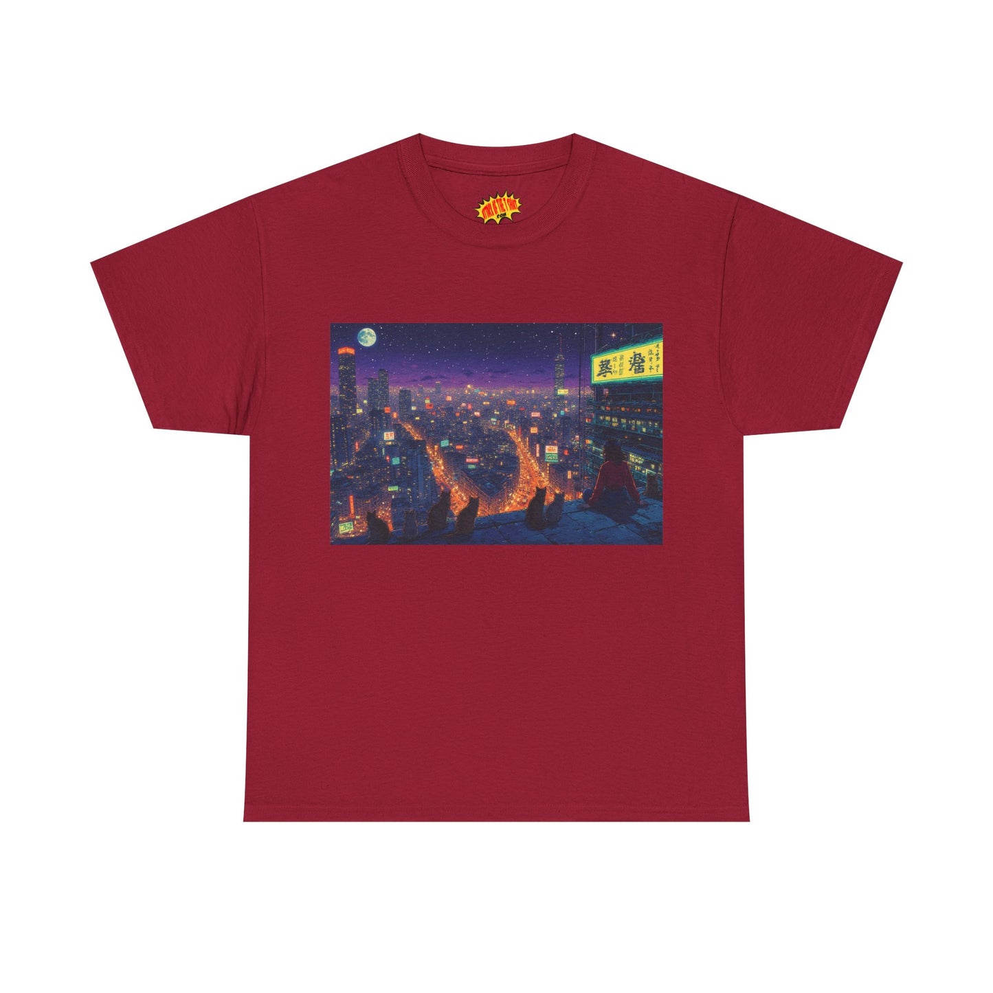 Anime Style Neon Night Cityscape w/Cats T-Shirt *Multiple Colors*