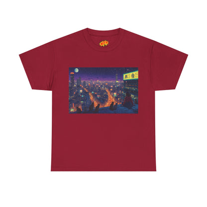 Anime Style Neon Night Cityscape w/Cats T-Shirt