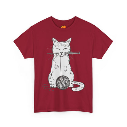 White Cat w/Yarn Ball Art Drawing Tee Shirt