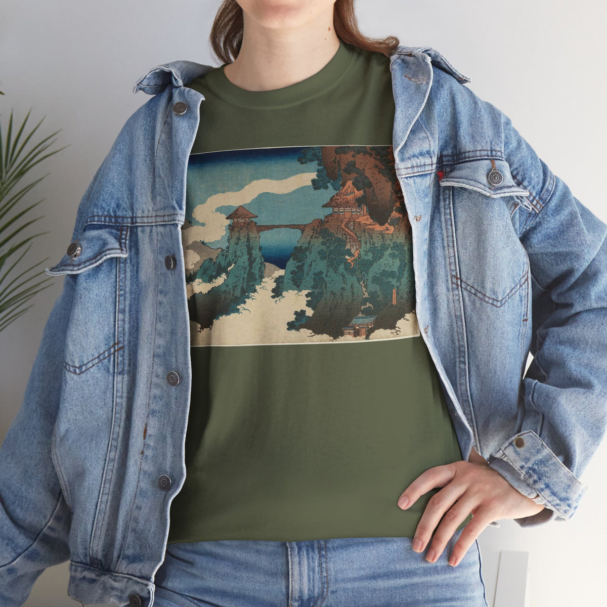 The Hanging-cloud Bridge by Katushika Hokusai - Heavy Cotton Tee *Dark Colors*