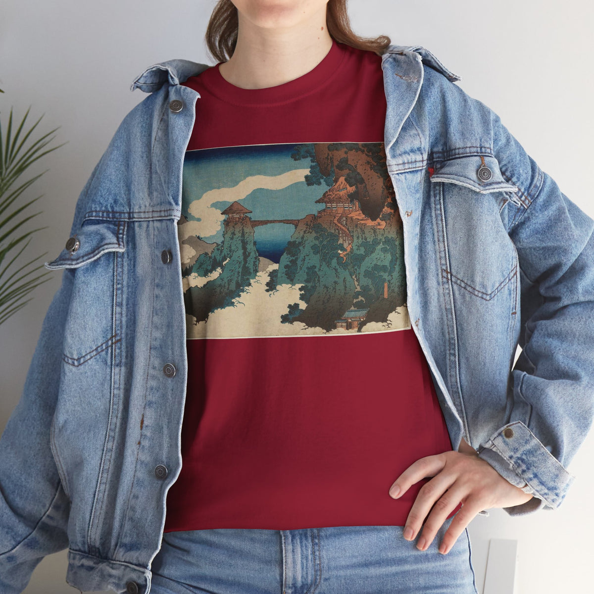 The Hanging-cloud Bridge by Katushika Hokusai - Heavy Cotton Tee *Dark Colors*
