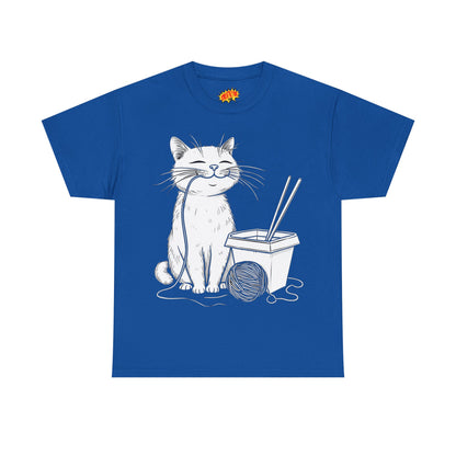 Happy Cat w/Noodles + Yarn Ball Art Drawing Tee Shirt
